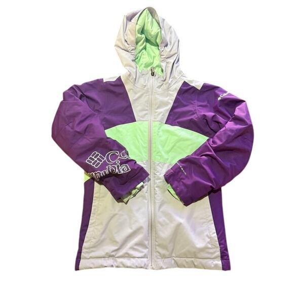Columbia Kids Outgrown Omni-Tech Ski Jacket Purple Green Sz Small 7/8 Waterproof - Picture 1 of 11